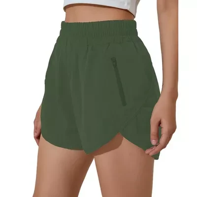 Women's Running Shorts Elastic High Waisted Shorts Pocket Sporty Workout Shorts Quick Dry Athle