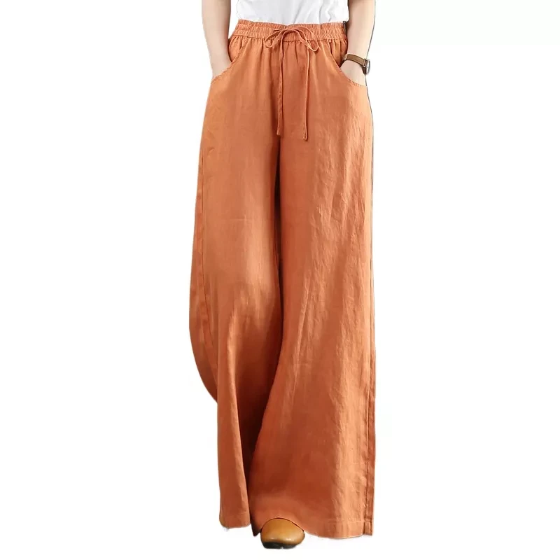 2024 Korean Fashion Summer Women Cotton Linen Pants Oversize Clothes High Waist Trousers