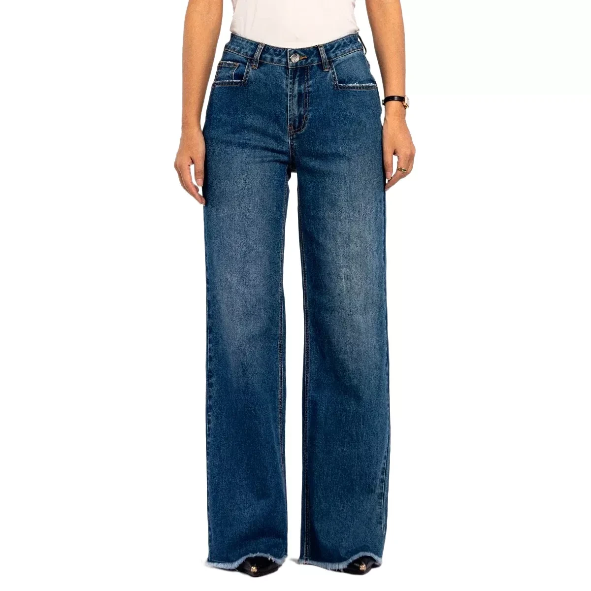 Dark Blue High Waist Denim Trousers Ladies Casual Wide Leg Pants High Quality Elegant Straight Women