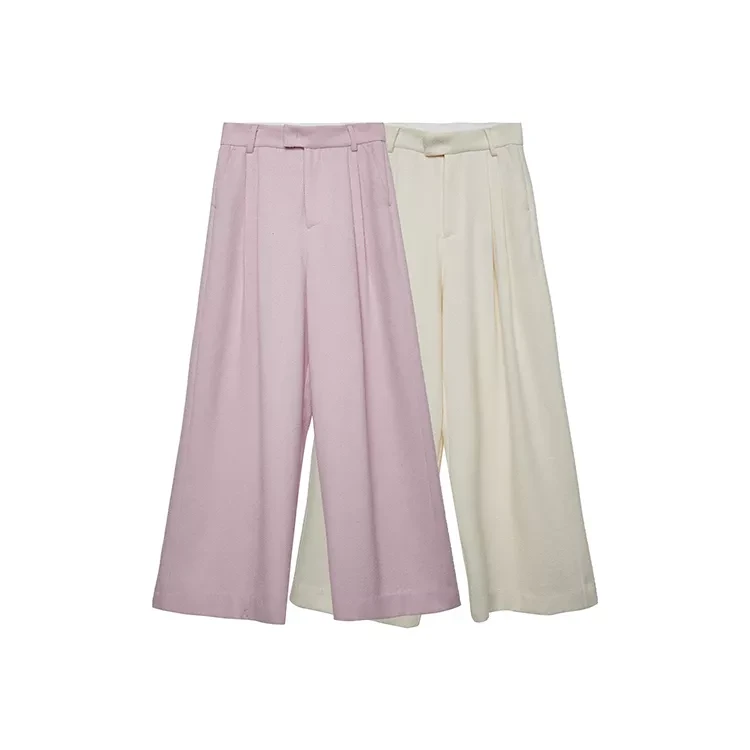 Professional Fashion Temperament Wide Leg Pants Premium Thin Ice Silk Suit Pants for Lady girls