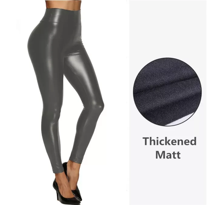 Thickening women leather leggings tight sexy stretchy high trousers waist ladies leather pants