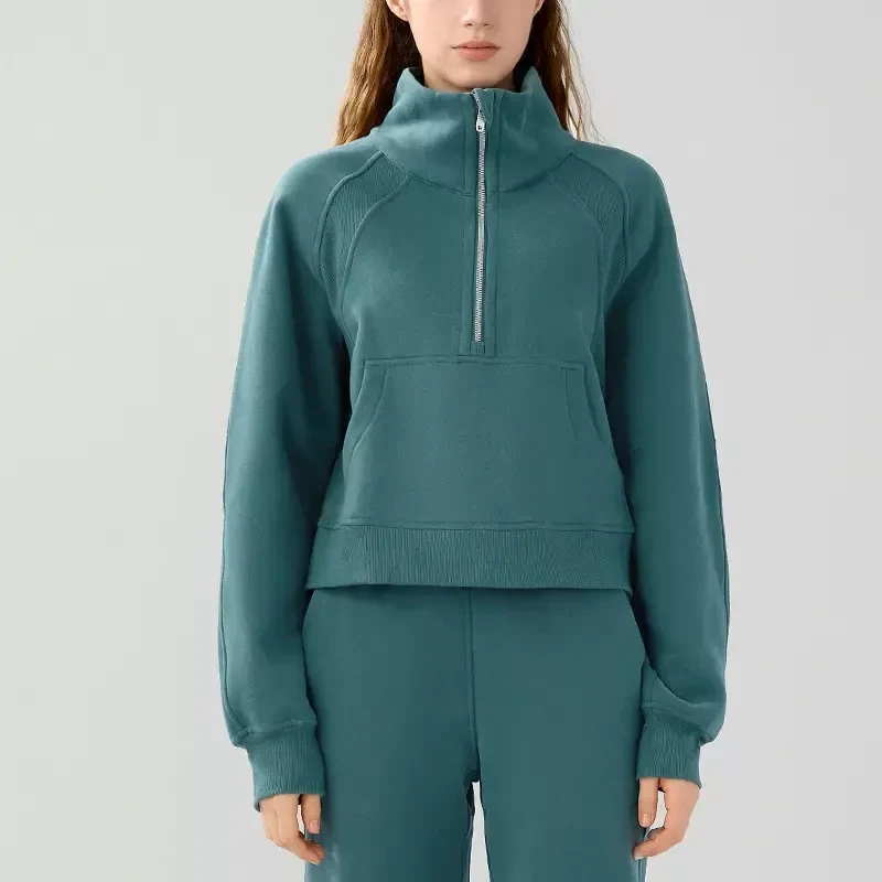 Half Zipper Turtleneck Sports Hoodie With Pockets Wear Warm Fleece Thick Pullover custom hoodie jack