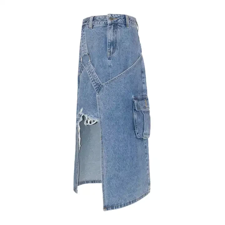 Side pocket raw edge hem cool street look denim skirt OEM Fashion Summer Custom Logo dress New Arriv