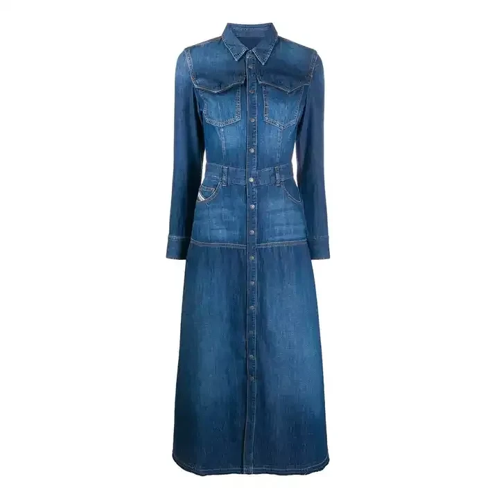 Casual long sleeve A line elegant Jean denim dress